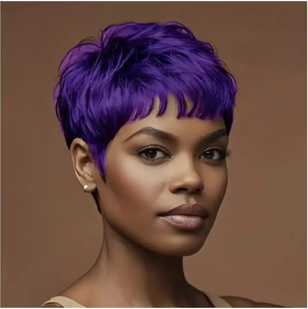 Wig rambut hitam pendek sintetis wig potongan Pixie untuk poni wig Fak pendek untuk wig pesta wanita rambut pendek