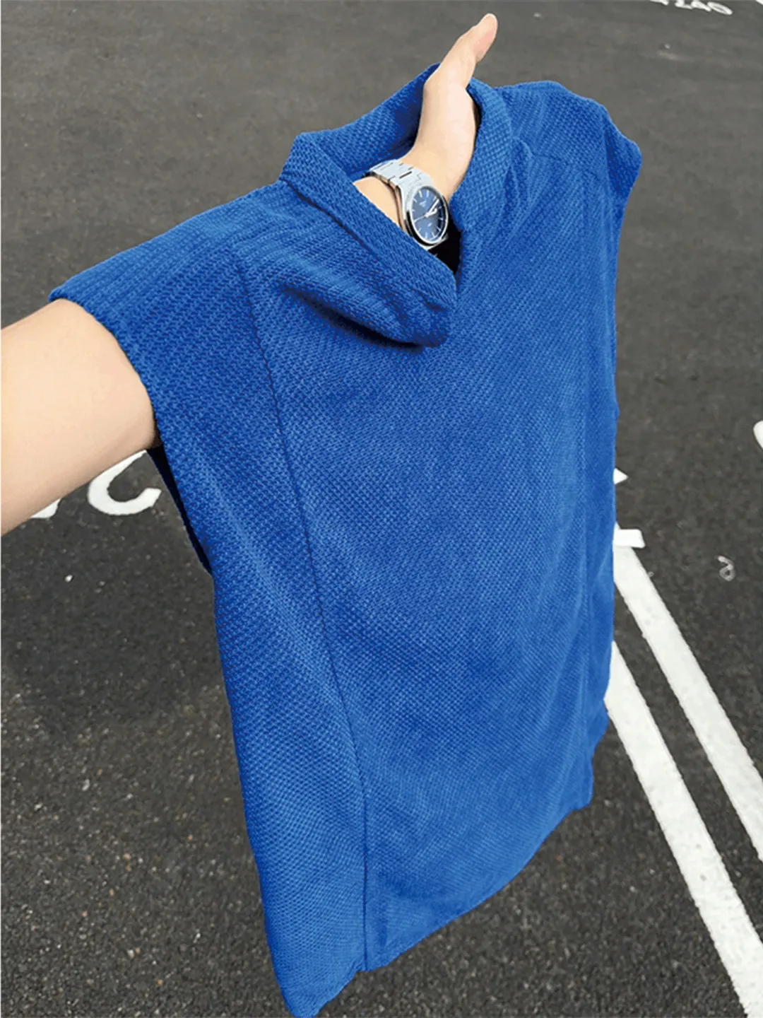 American Klein Blue Dragon Scale Pattern V-neck Vest Men's Summer Thin Breathable Sleeveless T-shirt Casual Sports Sweatshirt