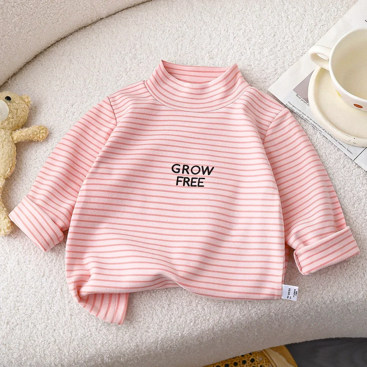 New Baby Boys Girls Striped Long Sleeve Bottoming T-shirts Children's Half-high Collar Warm T-shirt Tops Autumn Kids Clothing