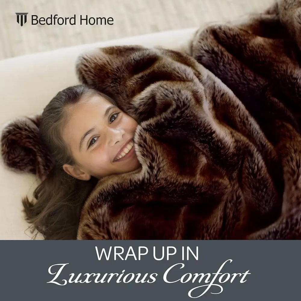 Faux Fur Throw - Luxurious, Hypoallergenic Premium Zobel Faux Marten Sable Fur Blanket with Plush Mink Back and Gift Box, 60x70”