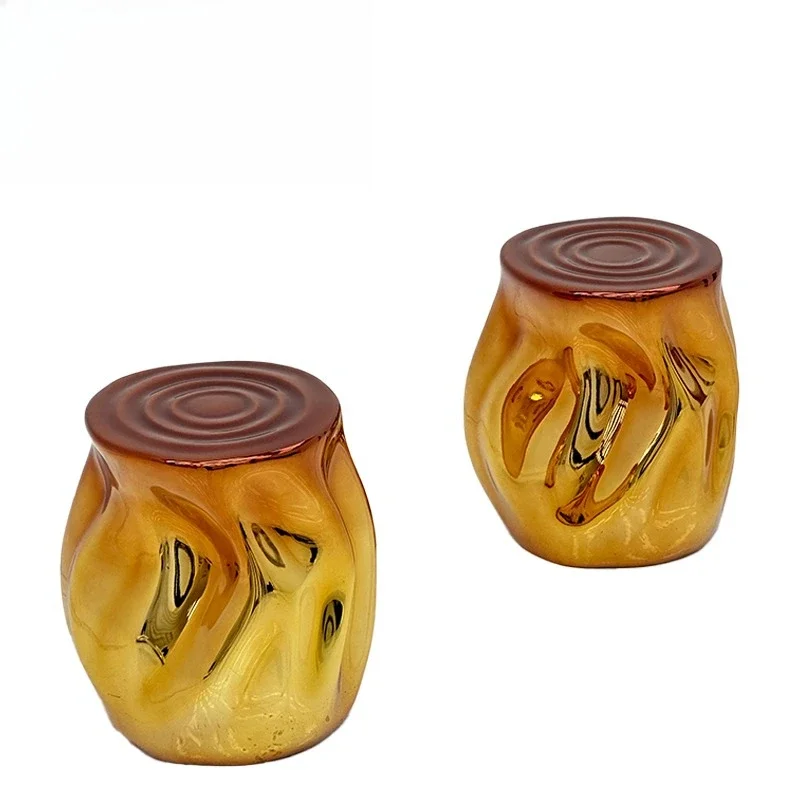 Modern Art Amber Resin Side Table Stump Textured Metal Frame Bedroom Kitchen Bathroom - Living Room Hotel