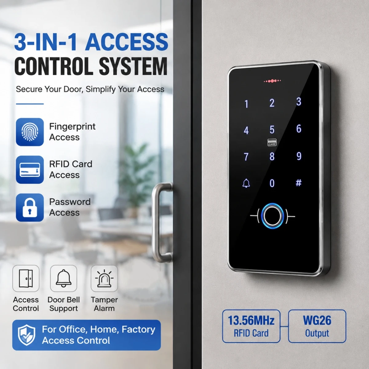 Standalone Fingerprint Access Controller RFID Card Reader 13.56MHz Keypad Password Door Access Control System WG26 Output