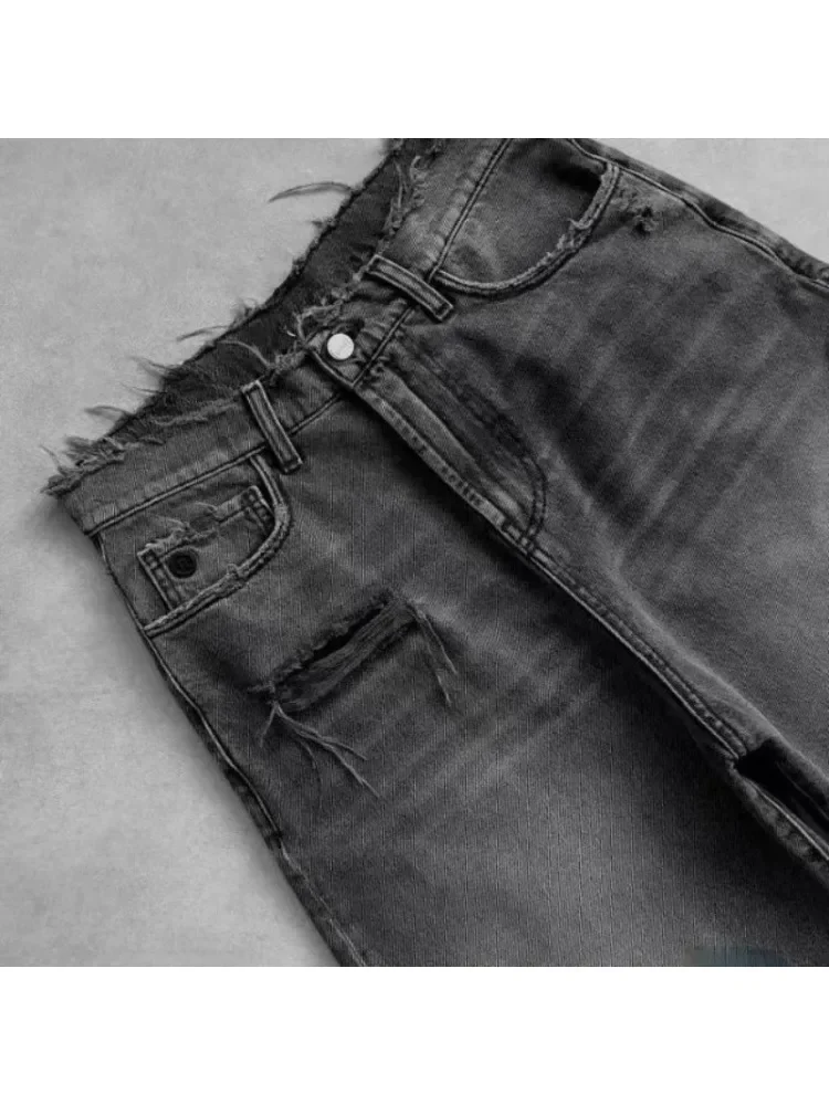 Deeptown Vintage Washed Ripped Short Jeans Women Wide Leg Blue Distressed Jorts American Retro Baggy Casual Streetwear Summer