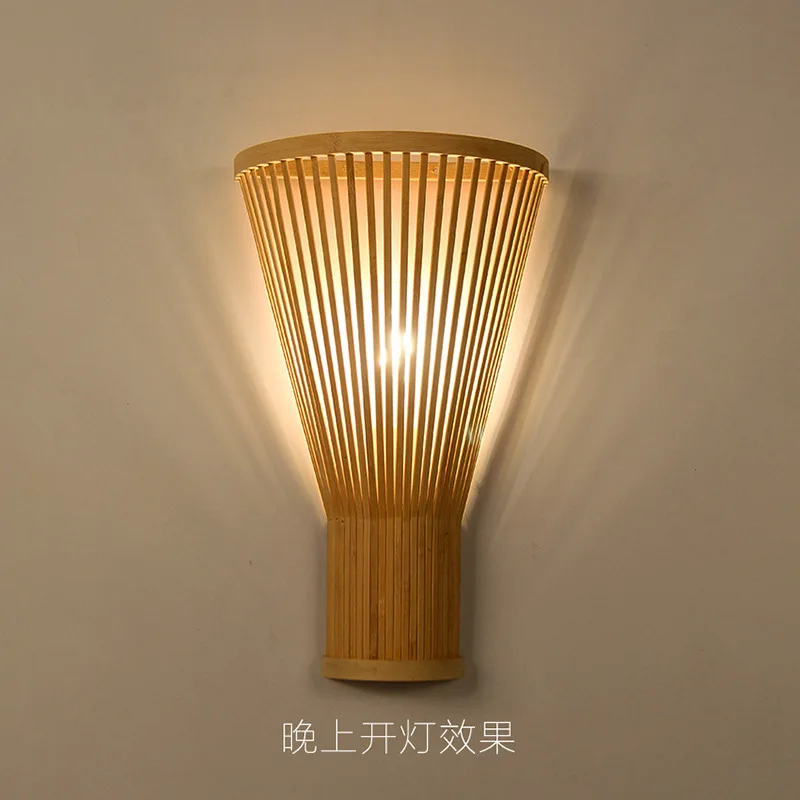 Classic Bamboo Wood Lustre Wall Sconce Lamp Rustic Ceiling Rattan Wicker Light Handmade Art Craft for Home Living Bed Room Decor