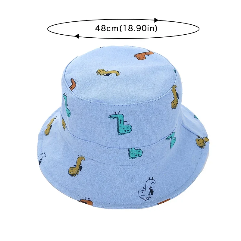 Cute Dinosaur Print Baby Bucket Hat Cartoon Solid Color Fisherman Cap for Toddler Boy Girl Summer Wide-brim Kids Panama Hats