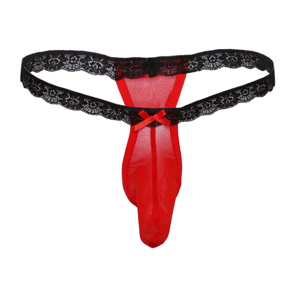 Men Sexy Lace See Through G-string Underwear Thongs Briefs T-Back Underpants Buttocks Hollow Thong Open Butt