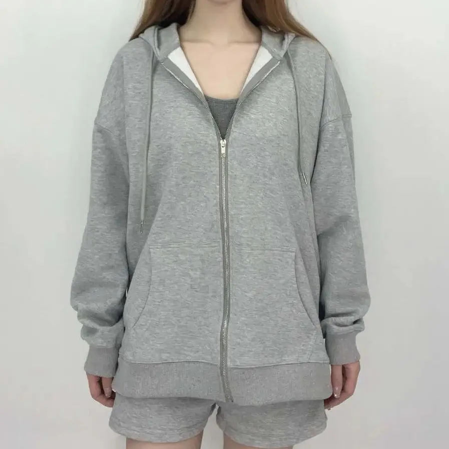 Sport Hoodie Loose Shorts 2 Piece Set Oversized Hooded Sweatshirt Women Spring Zip-up Jacket Shorts 2 Piece Suit Casual Outfit