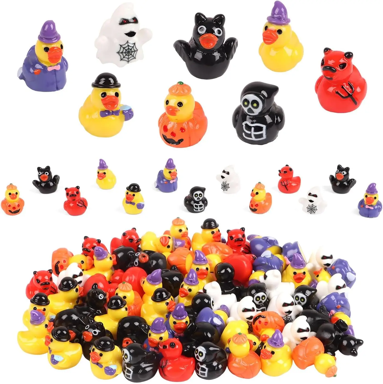 24 Pcs Halloween Mini Resin Ducks, Small Ghost Witch Pumpkin Duck Figures, Hidden Miniatures for Crafts, Party Favors Home Decor
