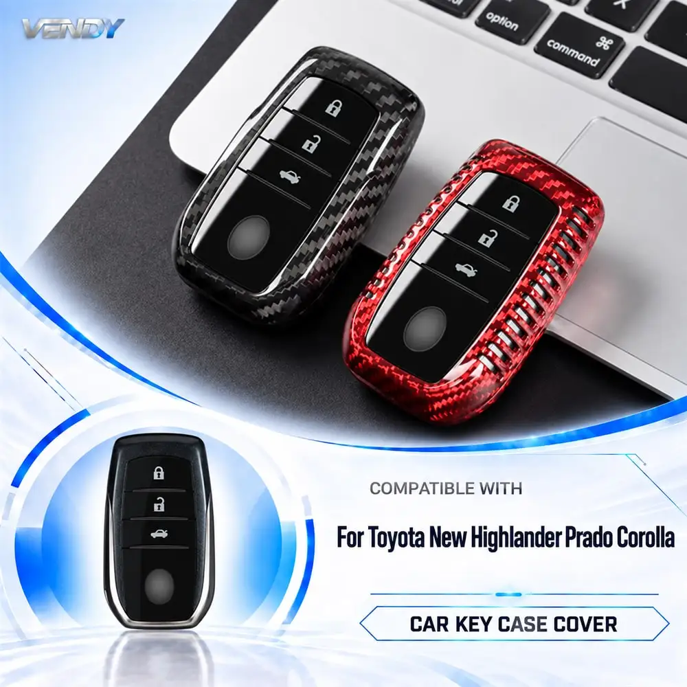 Capa protetora para chave de carro em fibra de carbono genuína, para Toyota New Highlander, Prado, Corolla, acessórios de interior.