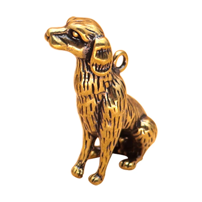 Solid Brass Lucky Puppy Keychain Pendant Figurines Miniatures Desktop Ornament Room Decoration Accessories Retro Dog Tea Pet