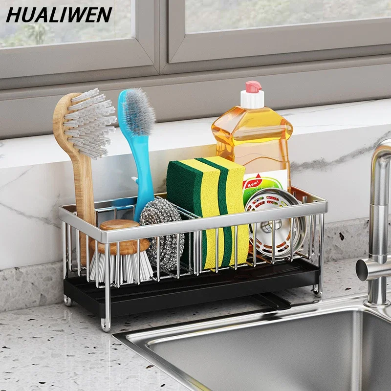 Stainless Steel Sponge Holder, Kitchen Organizer, Dish Drainer, Soap Rack, Sink Tray, Storage Basket, Shelf Accessories