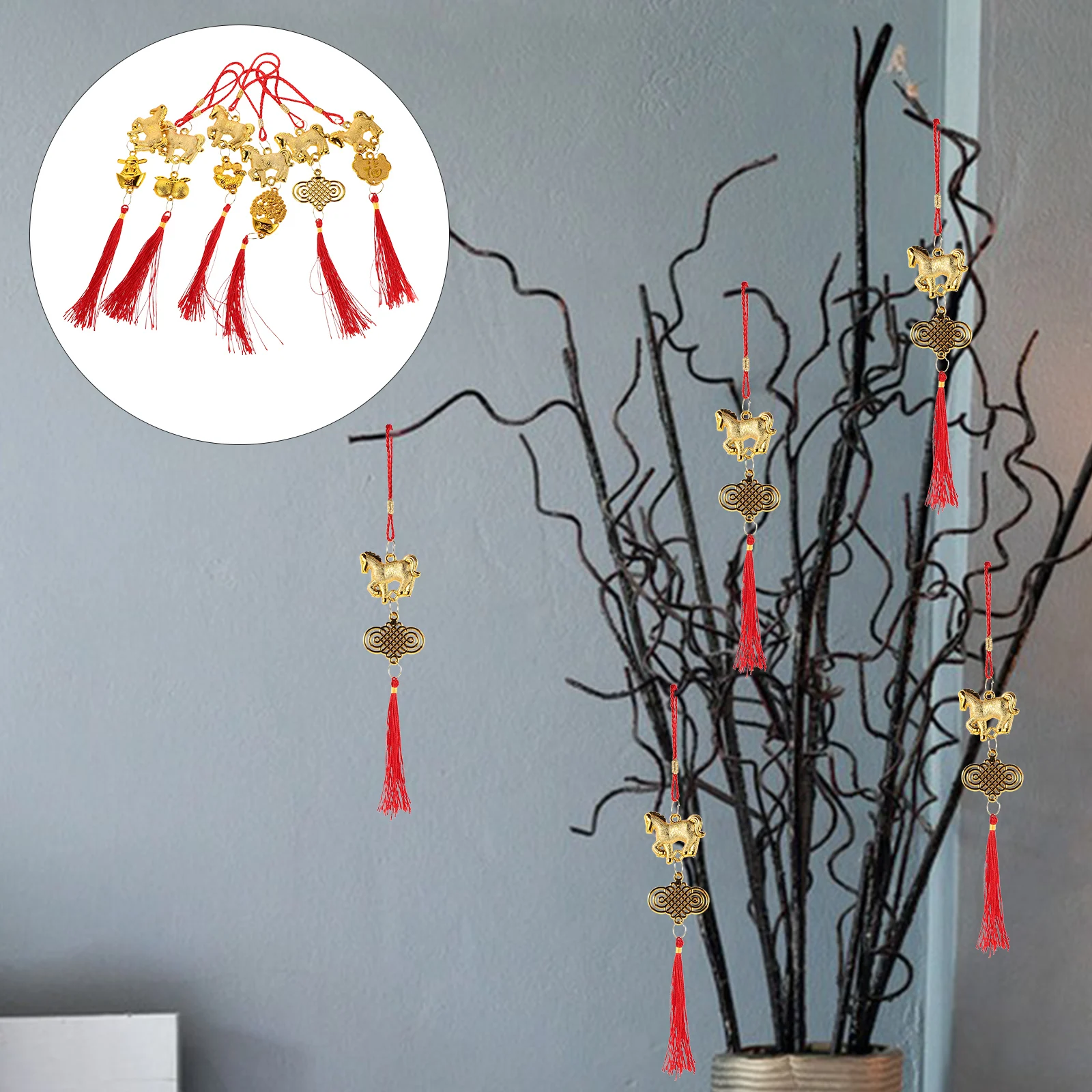 

2026 Chinese New Year Set of 12pcs Feng Shui Hanging Ornament Lucky Wealth Decor for Home Office Bonsai Tree