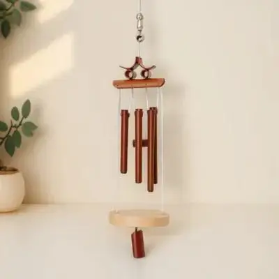 

1pc Bamboo Wind Chime Wood Craft Deep Tone Outdoor Garden Decor For Patio Balcony Window Yard Japanese Style