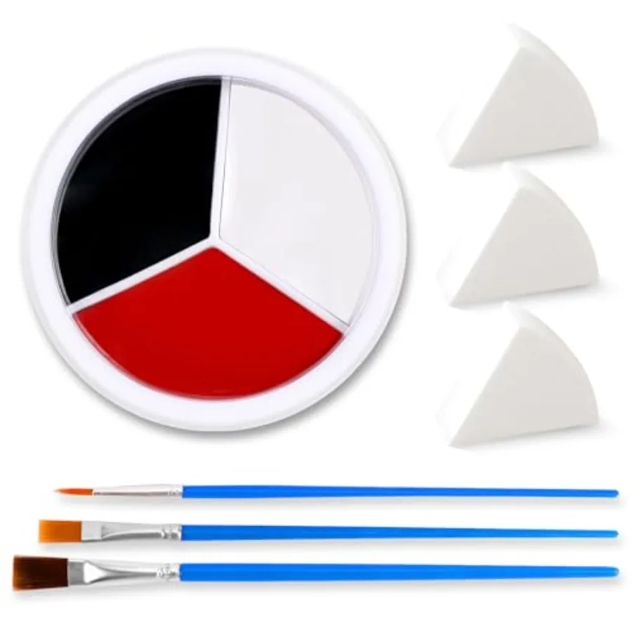 

3 Colors Face and Body Paint [Black White Red] + 3pc Sponge and Brush Baseball Eye Black for Sports Face-Painting Halloween Mak