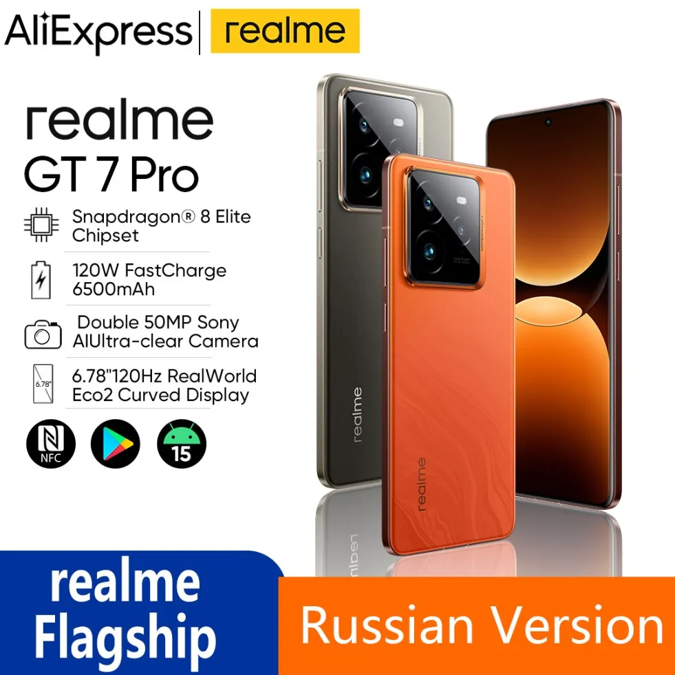 Ponsel Pintar realme GT 7 Pro Versi Rusia 16GB 512GB Snapdragon ®   8 Chipset Elit Kamera 6500mAh 50MP Realme GT7 Pro
