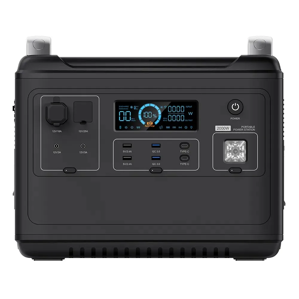 

【Hot】Portable 2000W Solar Generator Power Station PWM Controller EU 100W External Battery-Car Jump Starter Solar Panel Flashligh