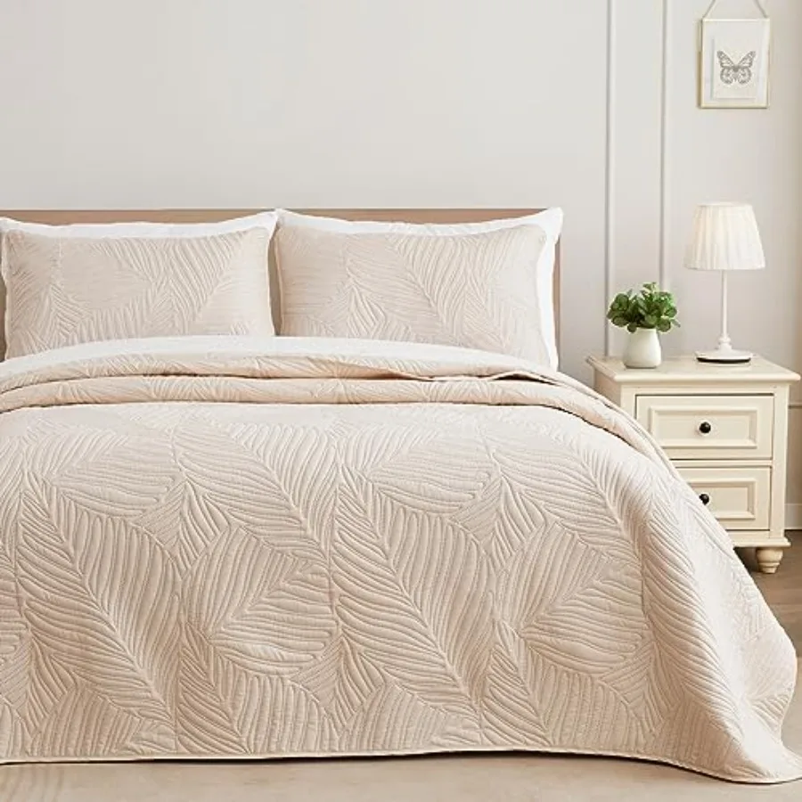 

King Size Quilt Bedding Set Lightweight Brich Beige Quilts for All Seasons Soft Microfiber Bedspreads Coverlets Bed Cover with