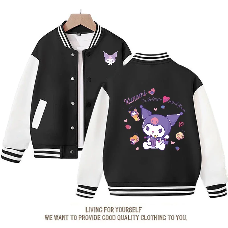 Abrigo de béisbol de Hello Kitty para niños, chaqueta deportiva suelta de dibujos animados, Anime, Sanrio, Kuromi, Cinnamoroll, lindo regalo para padres e hijos