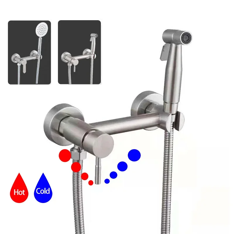 

Stainless Steel Bidet Faucet Bathroom Toilet Bidet Sprayer Hot Cold Water Mixer Shattaf Valve Jet Hygienic Shower Anal Douche