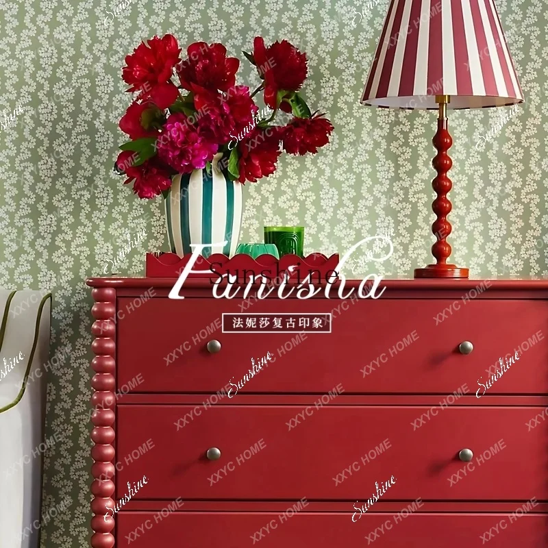 AA  light luxury solid wood chest, high-end red entry drawer, porch engraving, bedroom storage