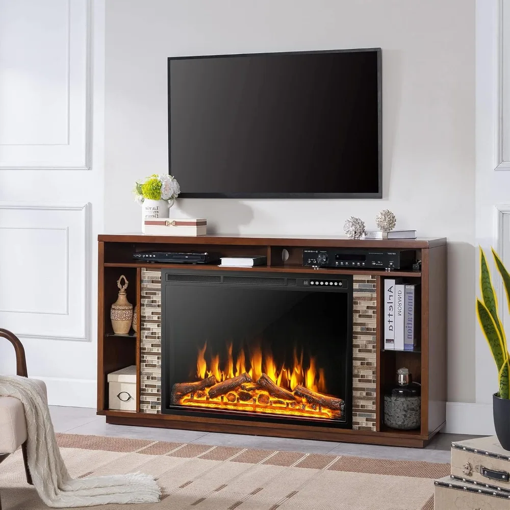 

34 Tangkula Electric Fireplace Insert, 5100 BTU, 4 Flame Colors, 4 Log Colors, Recessed or Freestanding Heater