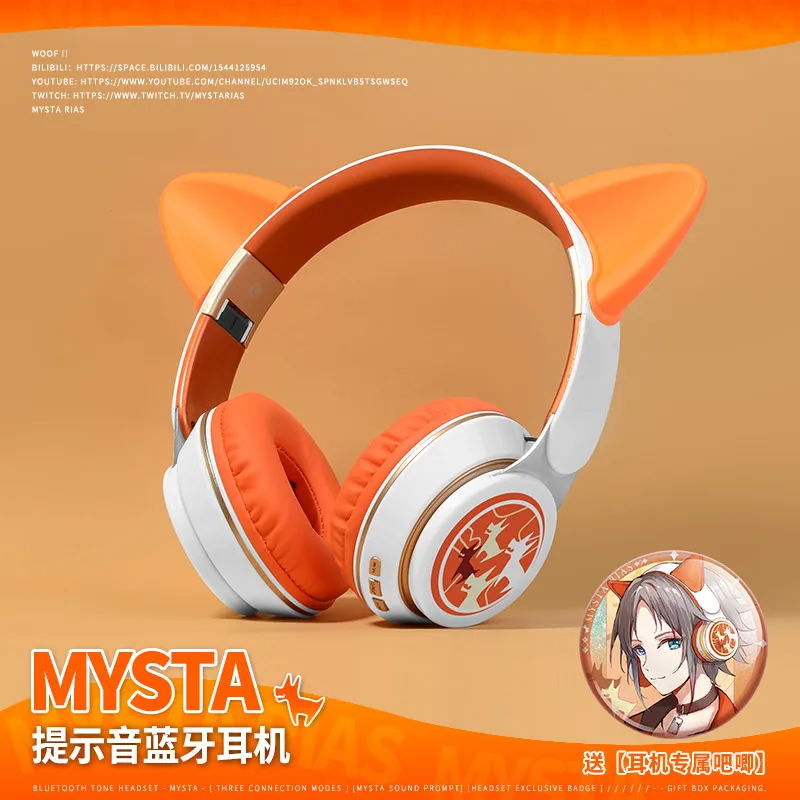 Anime Game Luxiem Vtuber Mysta Rias Shoto Leuke Kat Oor Mode Portable Fold Headset Draadloze Bluetooth Oortelefoon Cosplay Geschenken