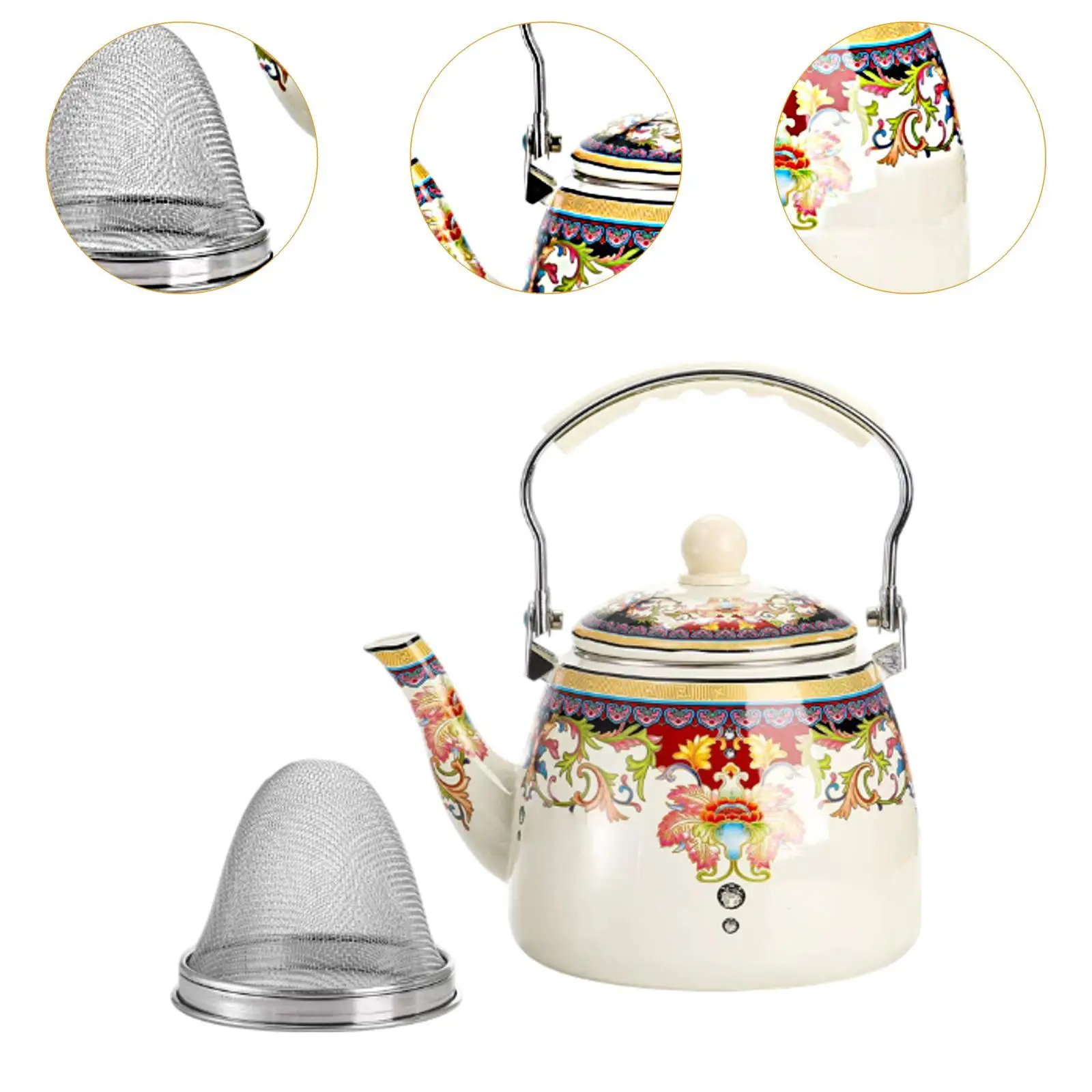 Enamel Tea Kettle Porcelain Tea Pot 3.3L Comfortable Grip Retro Water Kettle