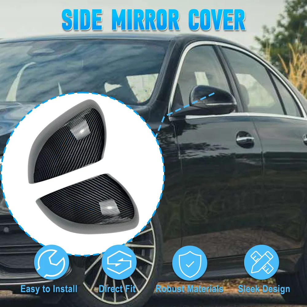 

For Mercedes Benz C Class W206 C200 C260 C300 2022+ Pair Side Door Wing Rearview Mirror Cover Cap Case Trim Carbon Fiber Black