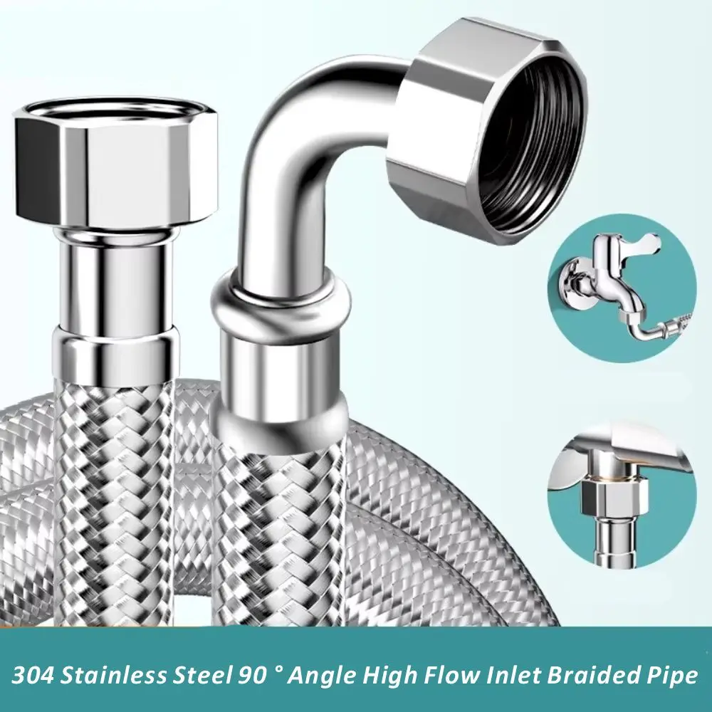 New 1pcs 20-200cm 90° Bend Toilet Inlet Pipe 304 Stainless Steel Woven Tube Metal Cold Hot Water Explosion-proof Hose