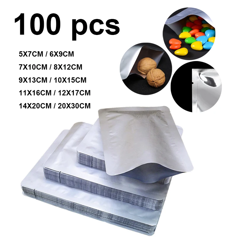 100pcs Heat Seal Storage Bags Aluminium Foil Vacuum Sealer Pouches For Nuts Storage Bags Home Storage Organization