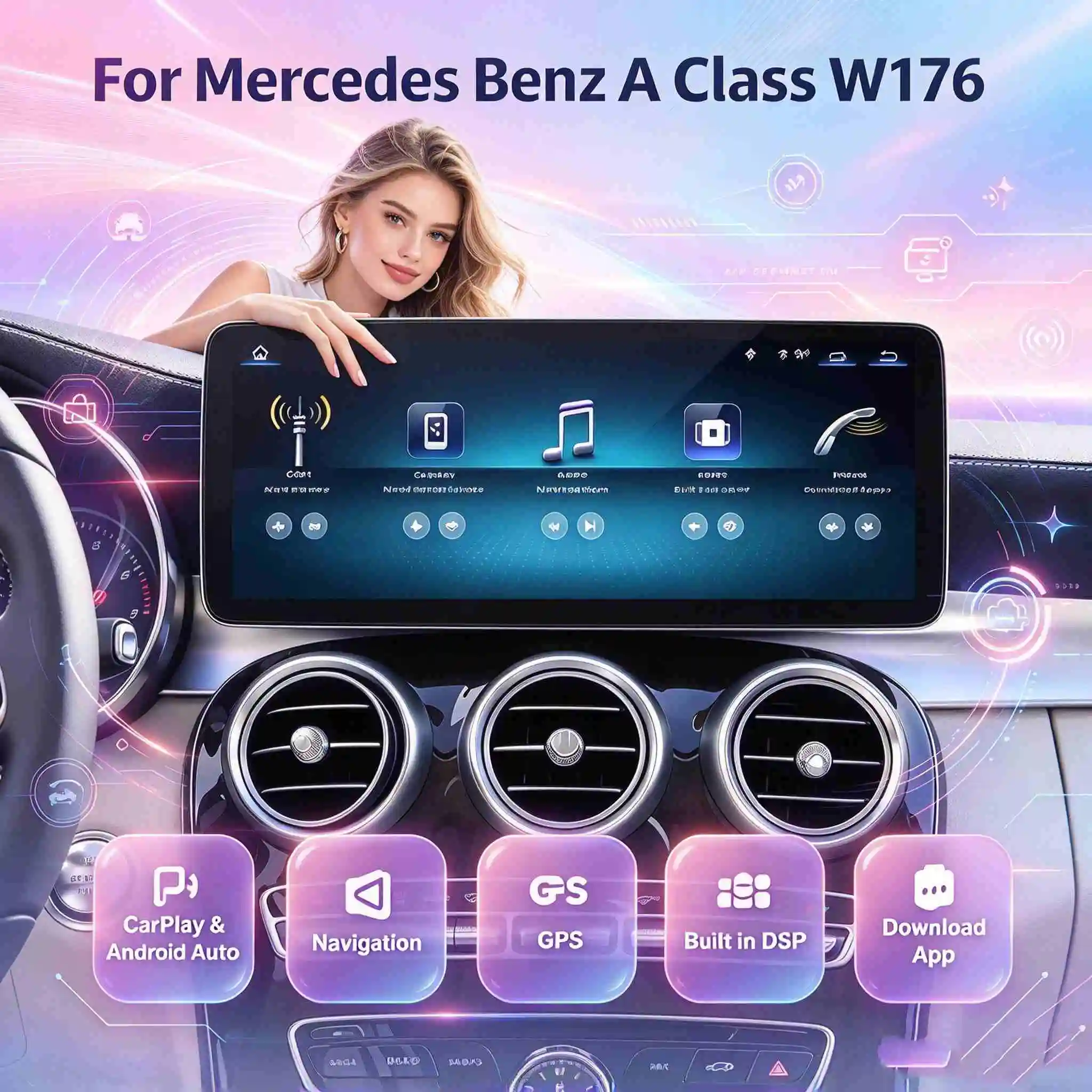 12.3 Inch Linux System Carplay Android Auto Car Stereo For Mercedes Benz A Class W176 NTG5.0 NTG5.1 GPS Multimedia Video Player