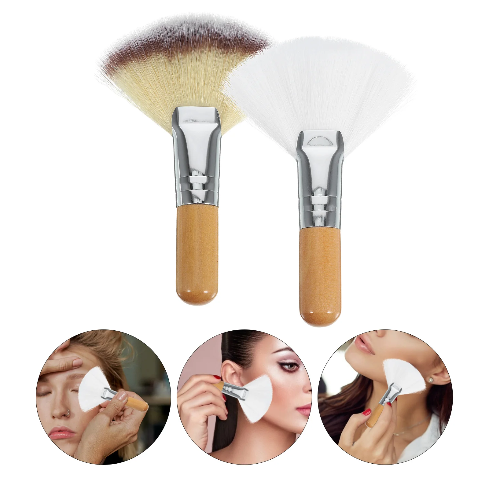 2 uds ventilador cepillo de maquillaje Facial cerdas suaves para rubor polvo suelto resaltando ajuste polvo herramientas de maquillaje Facial