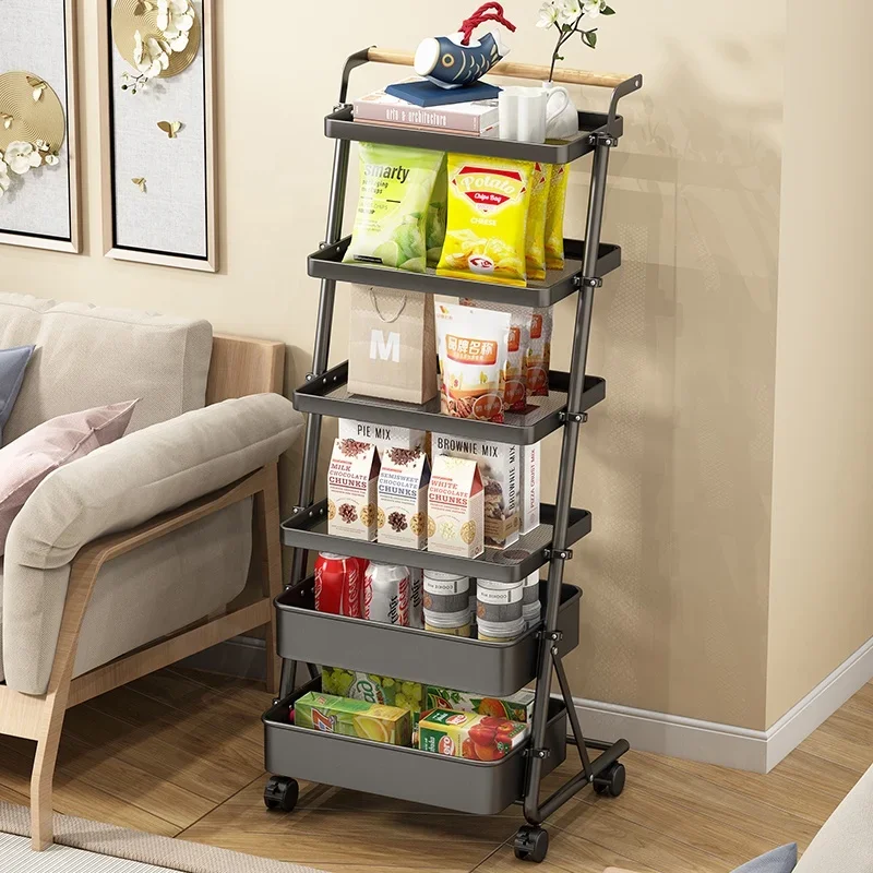 Space Saving Kitchen Utensils Cart Trolley 4-5 Tier Vegetable Basket Pot Rack Wheels Storage Pan and Pot Lid Organizer Holder