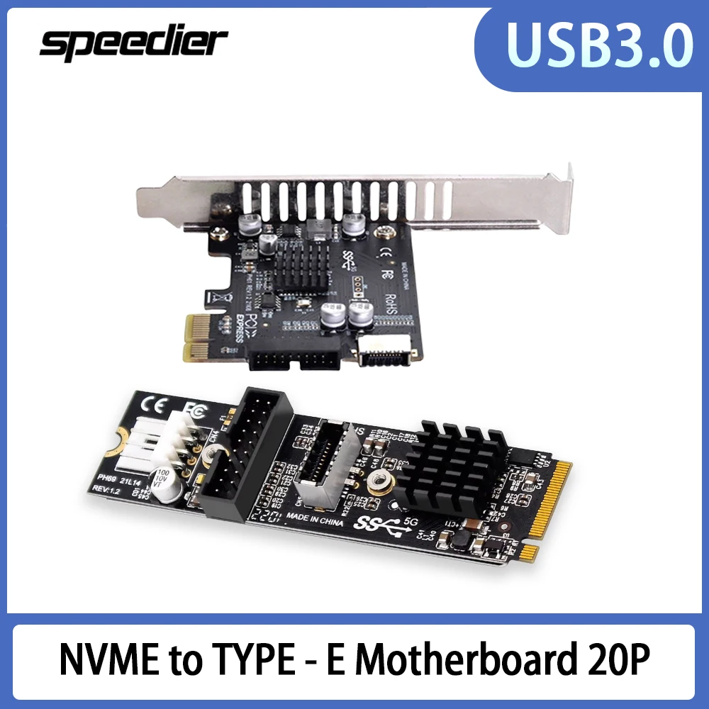 

NVME M.2 M-Key PCIe To Front USB3.1 5Gbps TYPE-E+ 20P IDC Expansion Card USB3.0 NGFF Adapter Card M.2 To Dual 20pin 19pin
