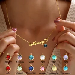 Collares con nombre para mujer, colgante con piedra natal, personalizado con cualquier nombre, regalo de cumpleaños personalizado