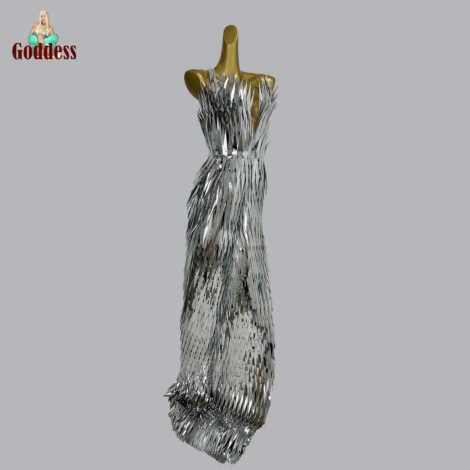 

Design Mirrors Sequins Evening Celebrate Gown Show Stage Wear Women Sexy Party Birthday Dress Shine Mirror Nightclub Long Dress