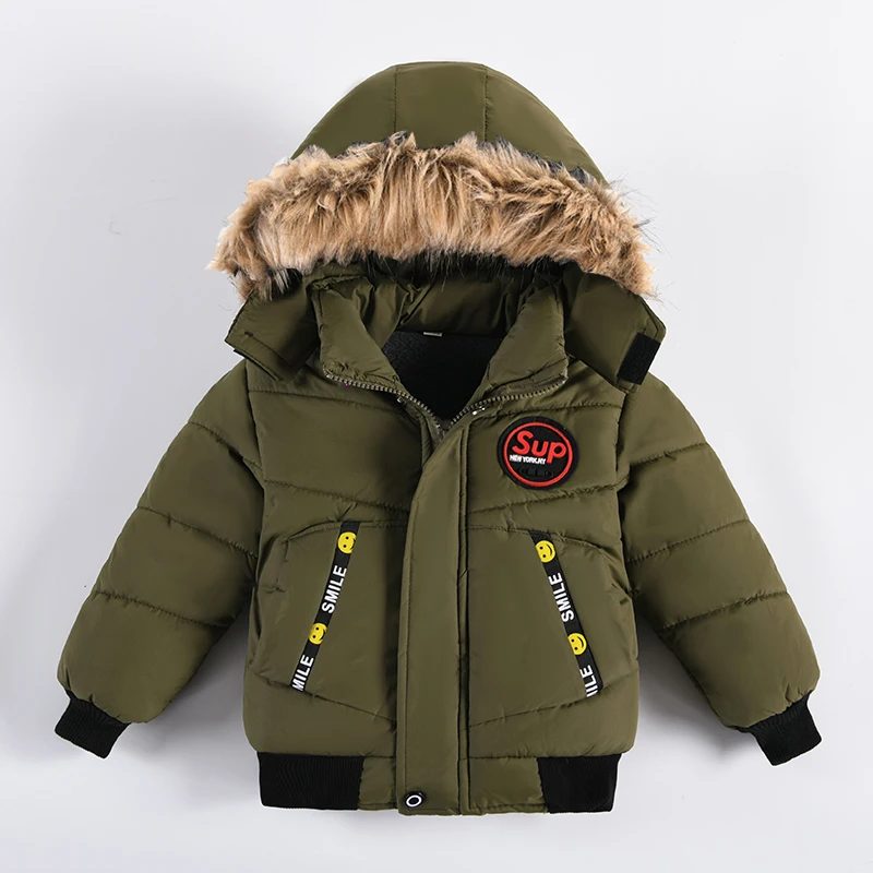 Autumn Winter 2 3 4 Years Baby Boys Jacket Classic Fashion Keep Warm Fur Collar Kids Jacket Hooded Zipper Coat Children Clothing