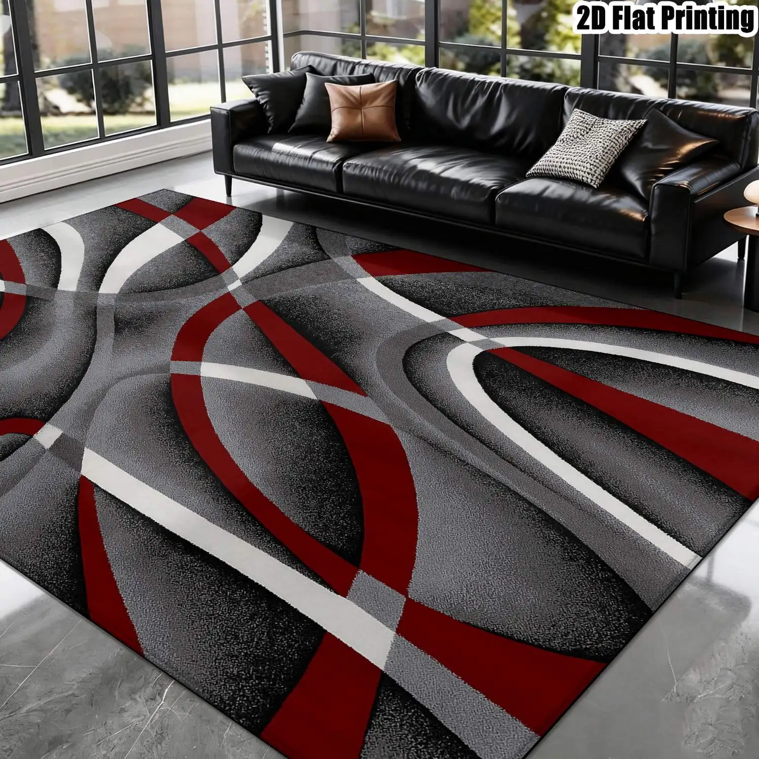 1Pc 2D Printed Carpet: Red-Gray Geometric Abstract Patterns, Nordic Modern Minimalist Style, Machine Washable, Multi-Size, Suitable for Home Decor, Entryway/Dining Room/Bedroom/Living Room Use