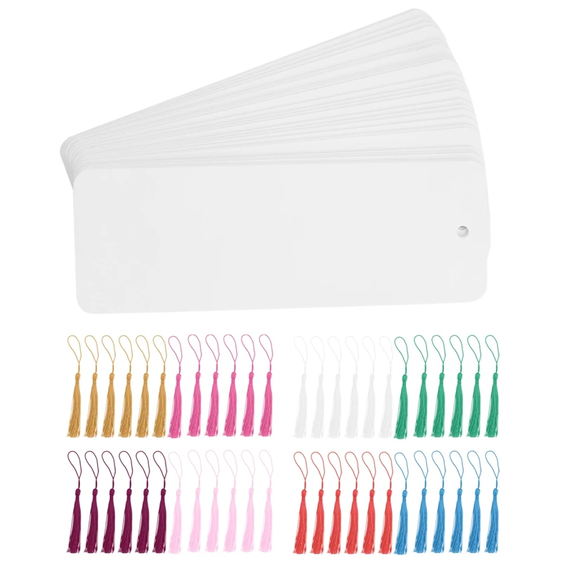 48 segnalibri di carta Segnalibri di cartoncino vuoto con nappe colorate per etichette regalo fai da te Crea il tuo segnalibro