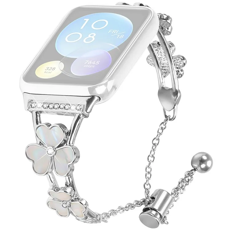 

For Xiaomi Smart Band 8 Pro Watchband Heart Clover Silver Zinc Alloy Metal Strap