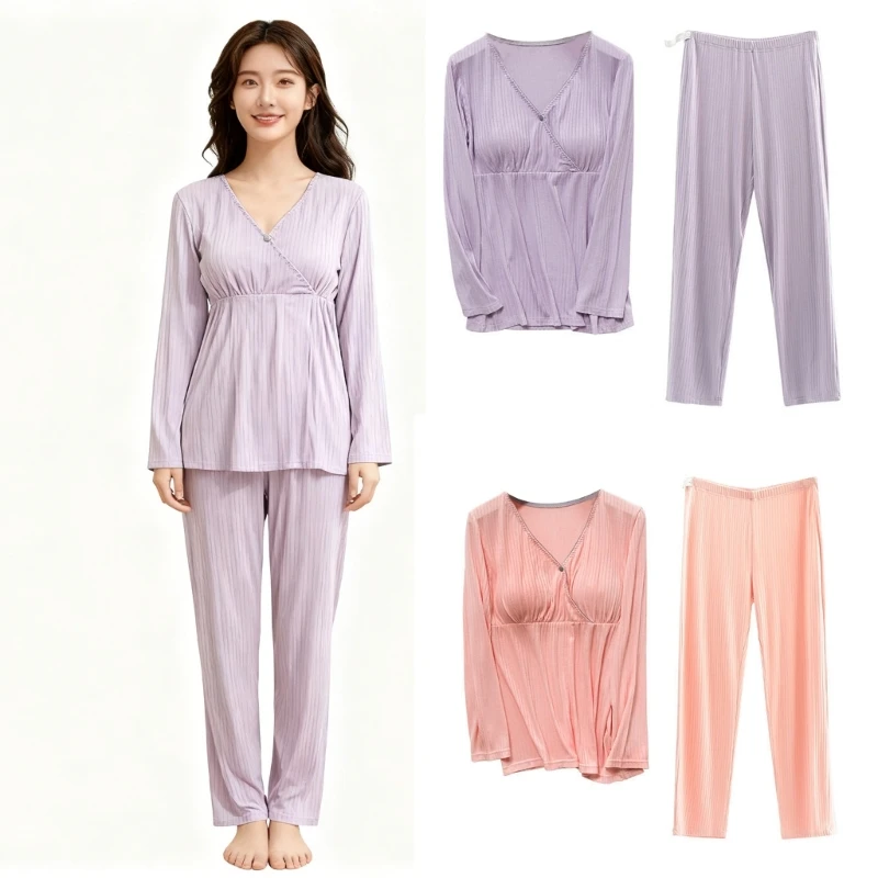 

Элегантные пижамы для беременных и кормящих мам с комфортной тканью, одежда для сна для беременных, домашний отдых 15UB