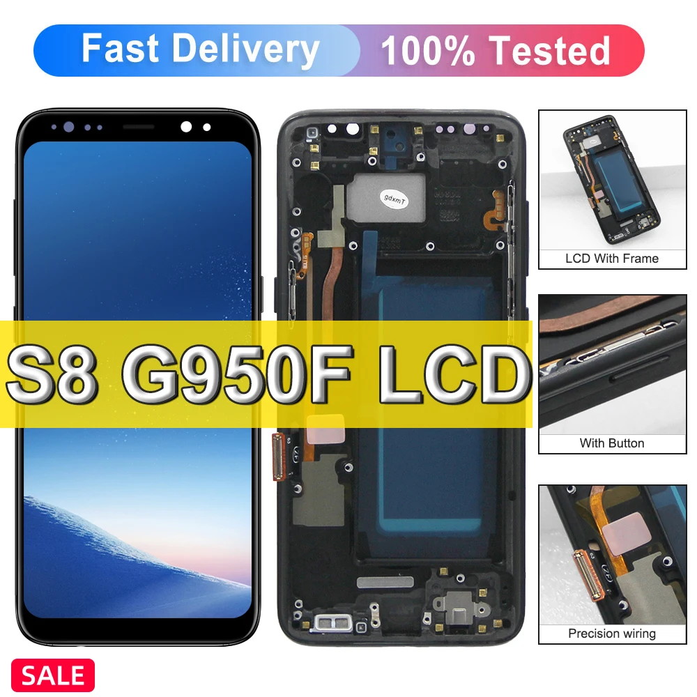 S8 TFT LCD For Samsung Galaxy S8 G950 SM-G950FD Lcd Display Touch Screen Digitizer Assembly Replacement with Frame 100% Tested