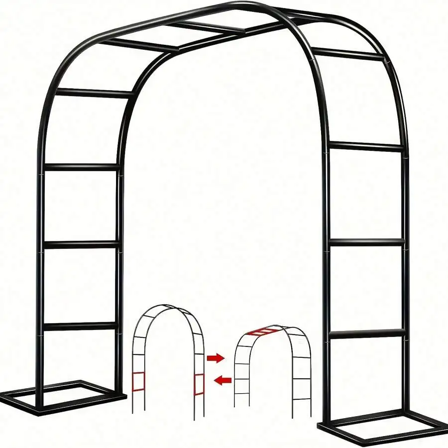 

Metal Garden Arch Kit - 2 Sizes Stackable With Base, Ideal For Weddings & Bridal Parties, Black Wide Trellis For Climbing Plants