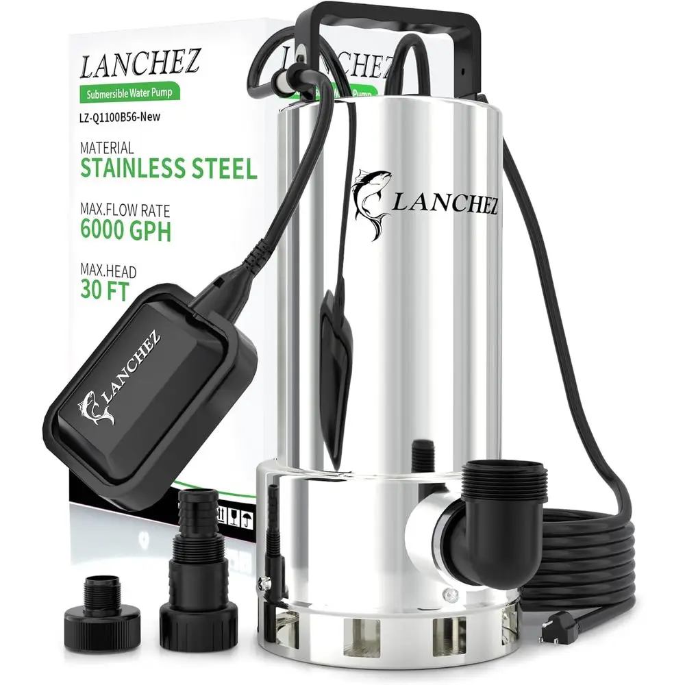 

Погружной насос для сточных вод 1.6HP 6000GPH, из нержавеющей стали, с высоким и низким уровнем наполнения, с поплавковым выключателем, автоматический насос для перекачки воды или для бассейнов