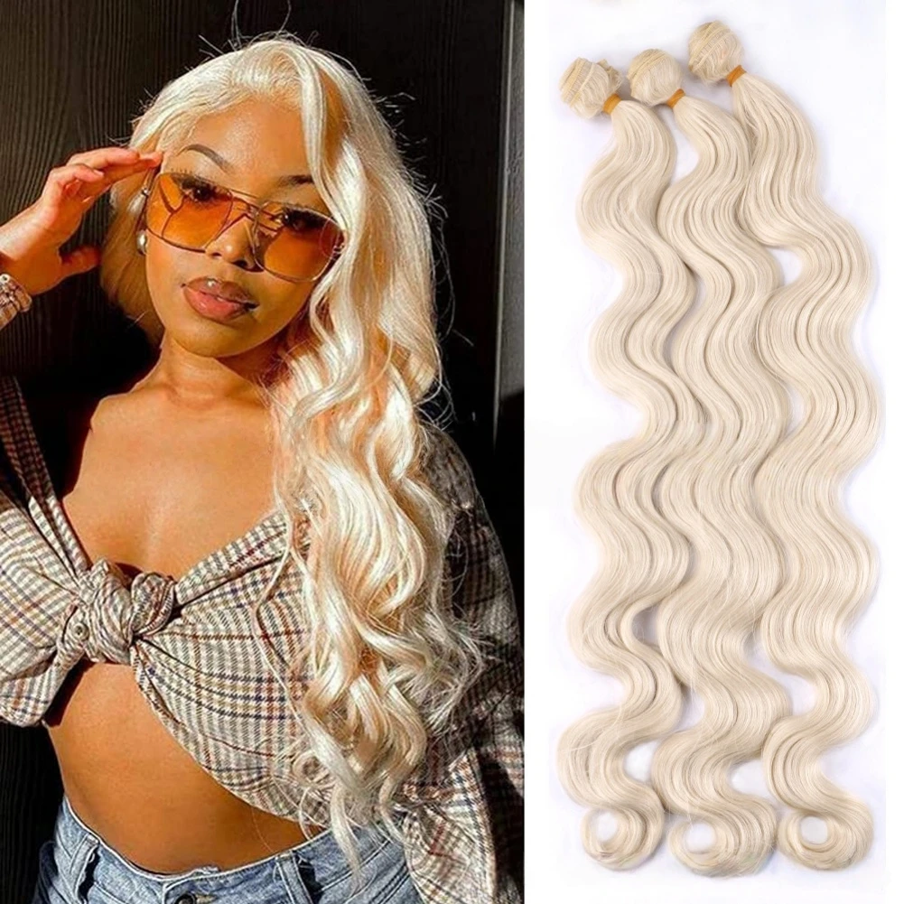 Onda do corpo pacotes de trama de cabelo sintético 26 Polegada onda do corpo pacotes de cabelo sintético longo ondulado resistente ao calor tece cabelo sintético
