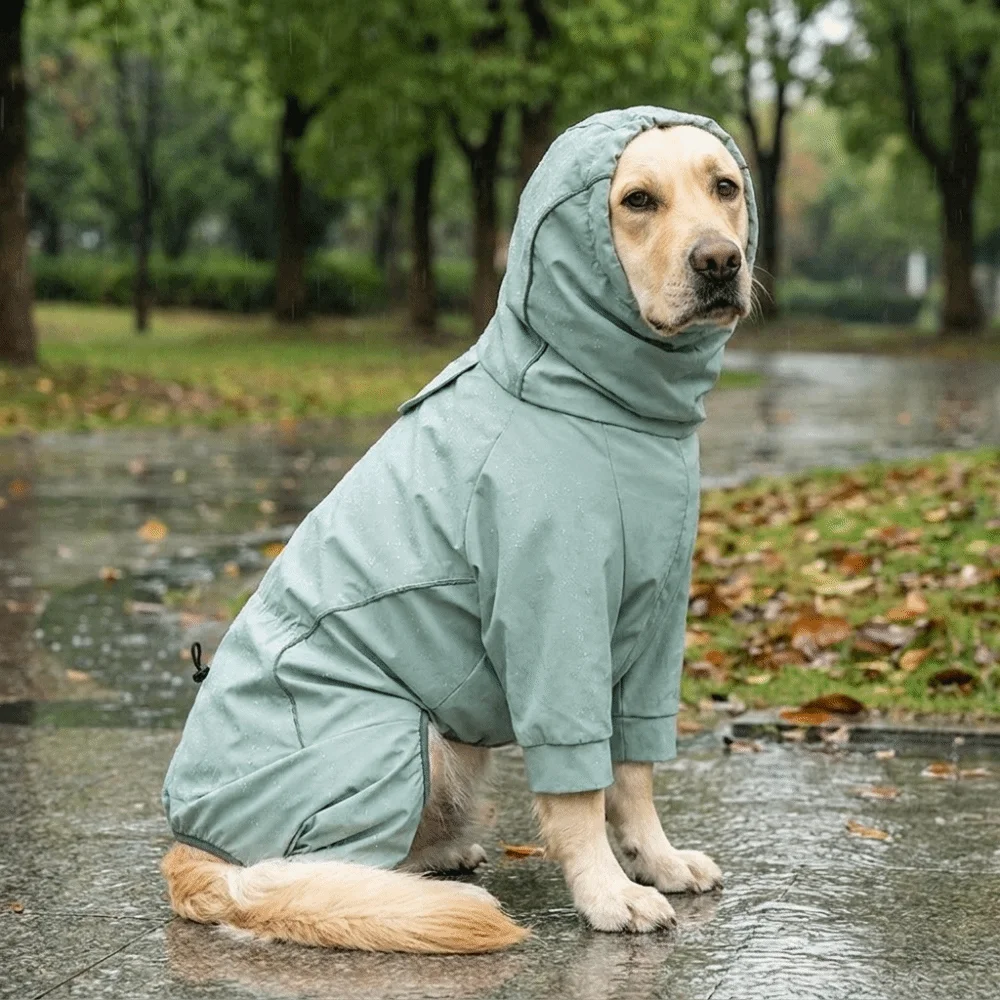Waterproof Dog Hooded Raincoat Windproof Breathable Dog Rain Jacket Quick Dry Adjustable Hood Dog Four Legged Assault Suit