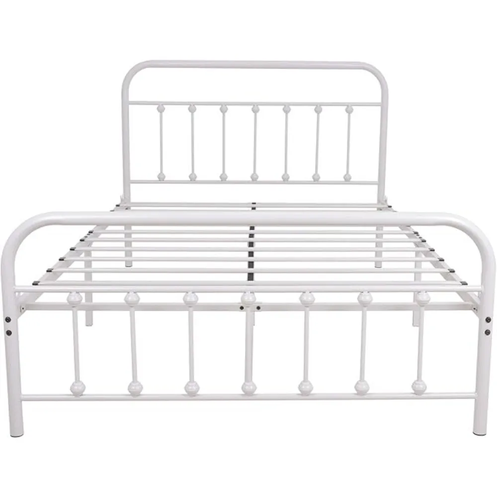 Full Platform Metal Bed Frame with Headboard and Footboard,Vintage Victorian Style Mattress Foundation