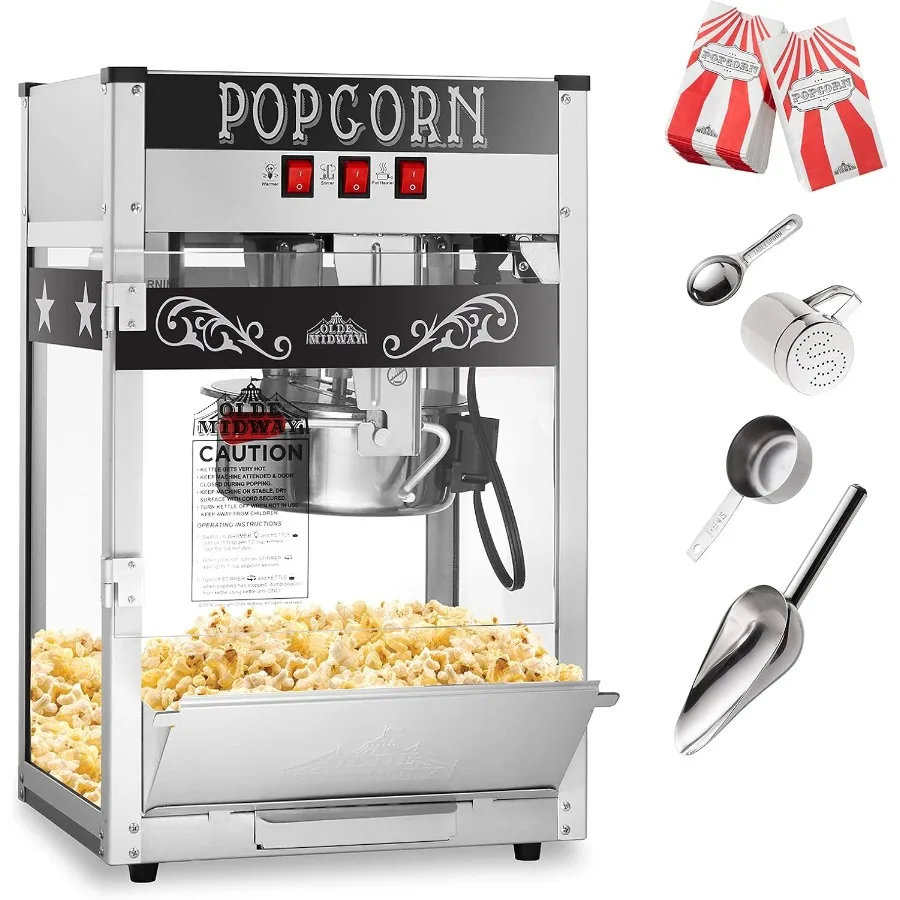 ماكينة صنع الفشار التجارية مع غلاية 8 أونصة - أسود للمناطق الغذائية والملاهي عالية الحجم #3