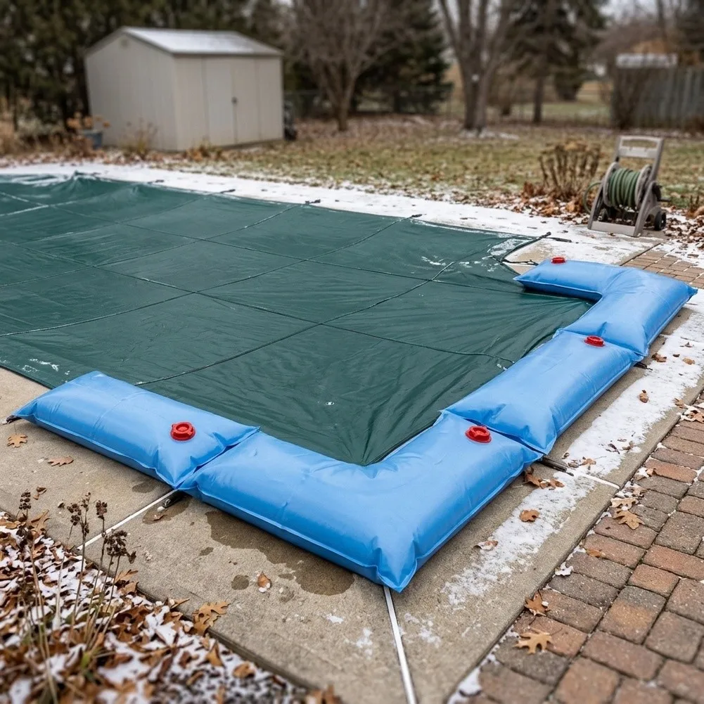 PVC L-shaped Pool Water Bag Set for Keeping Pool Cover in Place During For winter 60x60cm 65x65cm 4pcs Blue Outdoor Use