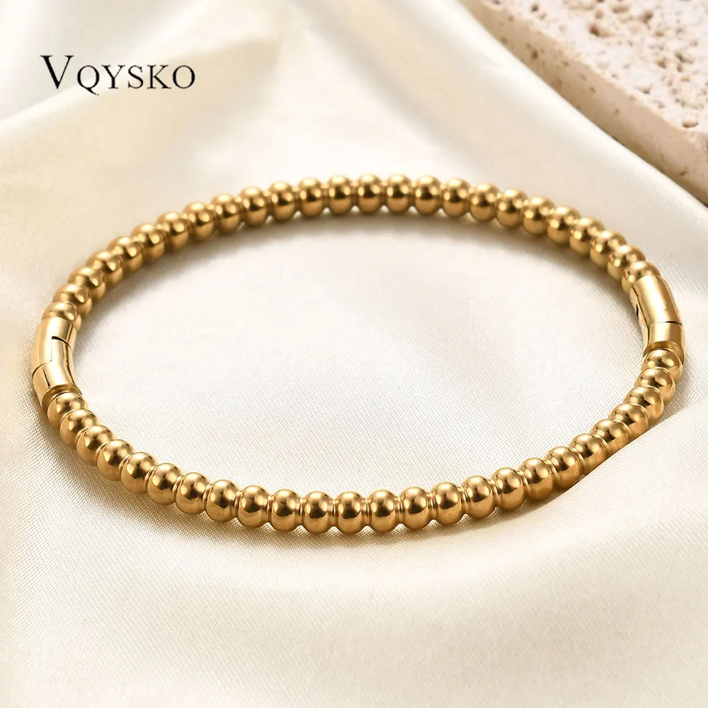 VQYSKO Edelstahl-Armreif für Damen, glatt, runde Kugel, kein Anlaufen, Perlenarmband für Jubiläumsgeschenk, Schmuck